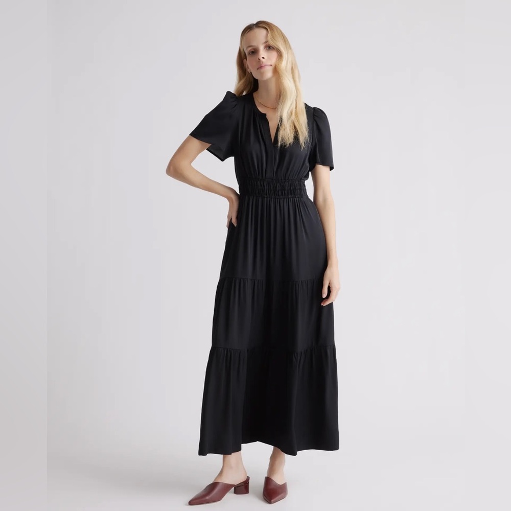 Quince washable silk tiered dress